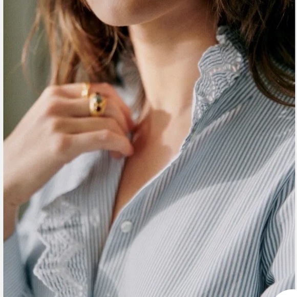 Sezane Blue Striped Button Down Shirt - Picture 2 of 4